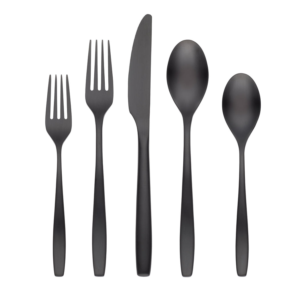 Averie Black Satin 20 Piece Flatware Set