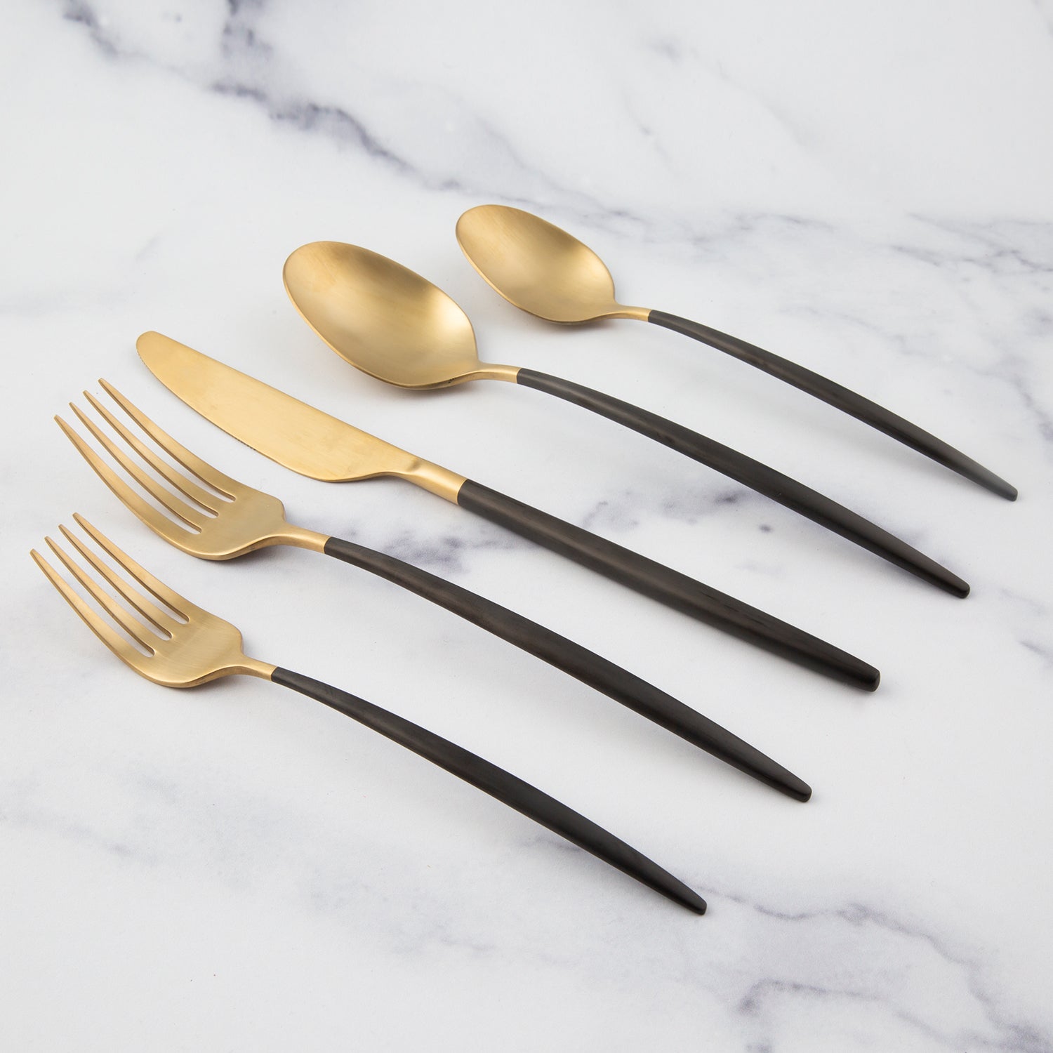 Gaze Black Champagne Satin 20 Piece Flatware Set