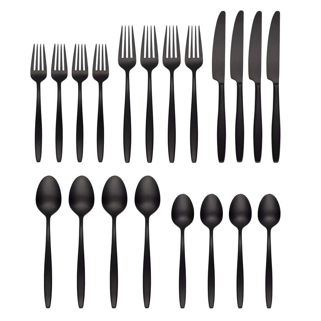 Nylah Black Satin 20 Piece Flatware Set