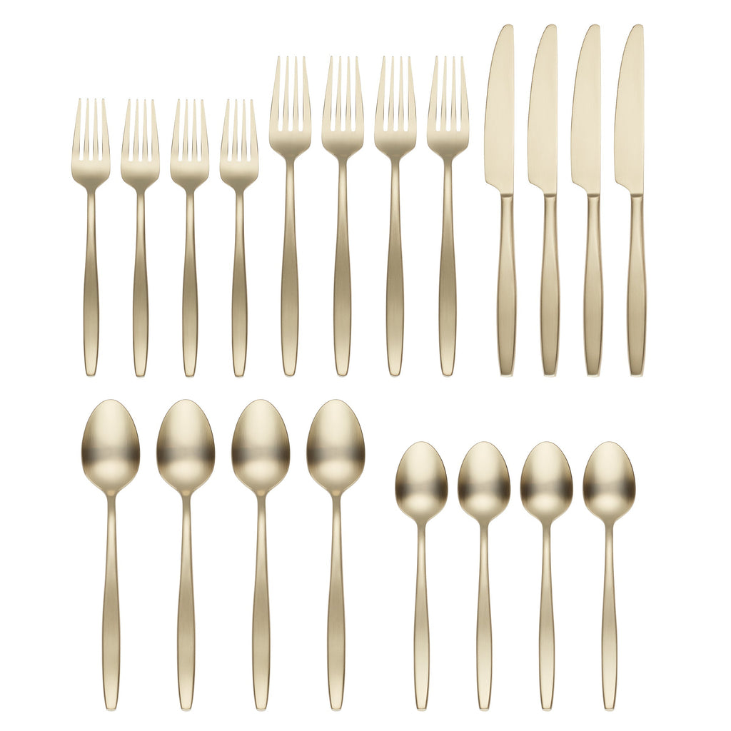 Nylah Champagne Satin 20 Piece Flatware Set