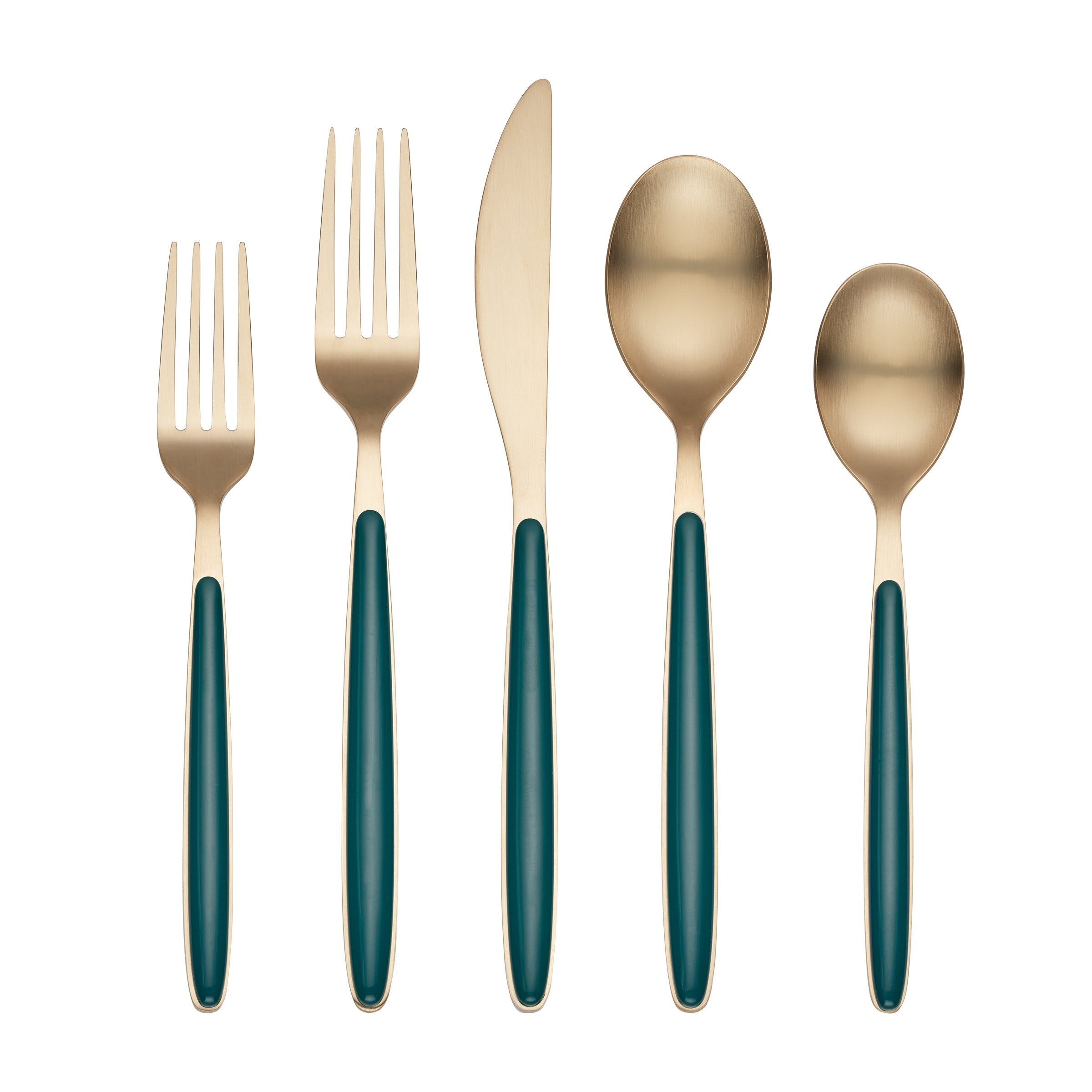Kiernan Champagne Satin Green Handle 20 Piece Flatware Set