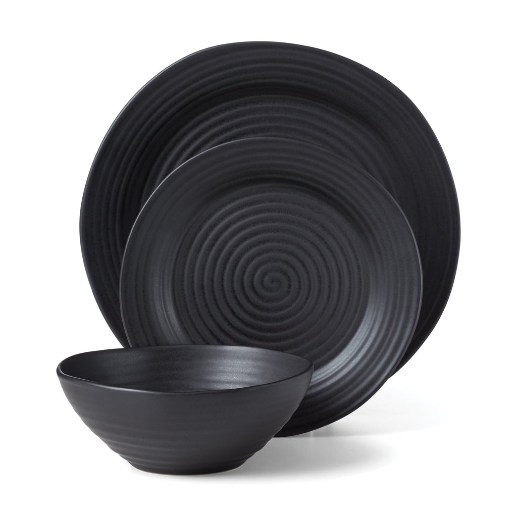 Ridge Black 12-Piece Dinnerware Set