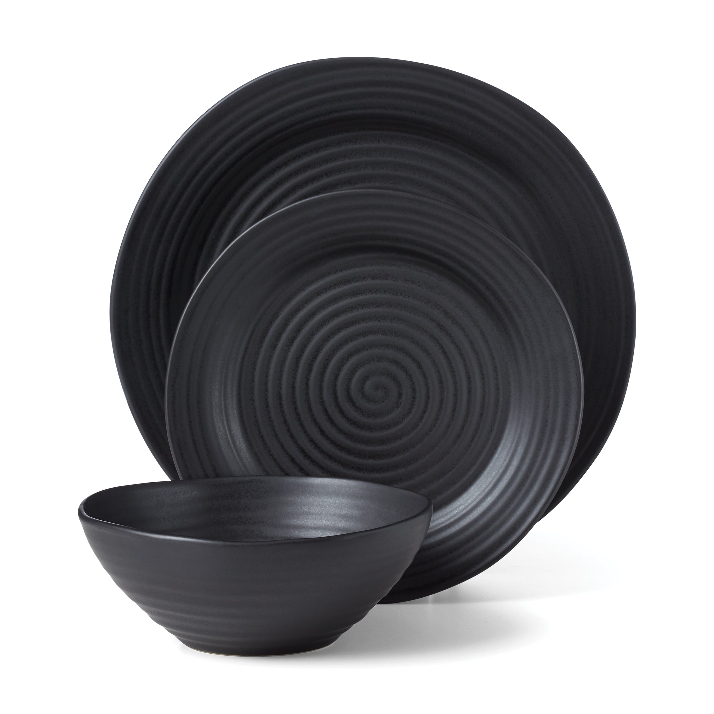 Ridge Black 12-Piece Dinnerware Set