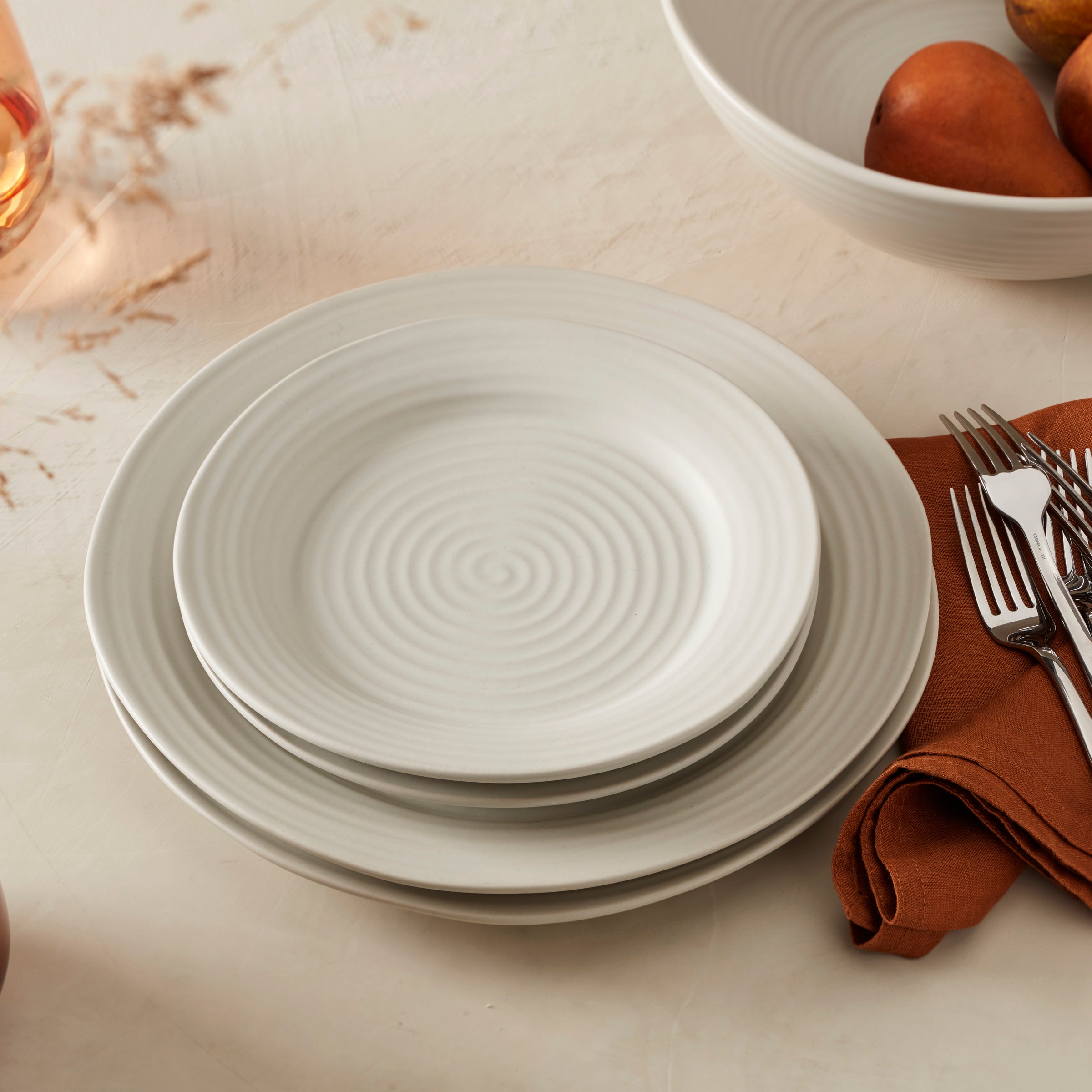 Ridge White 12-Piece Dinnerware Set