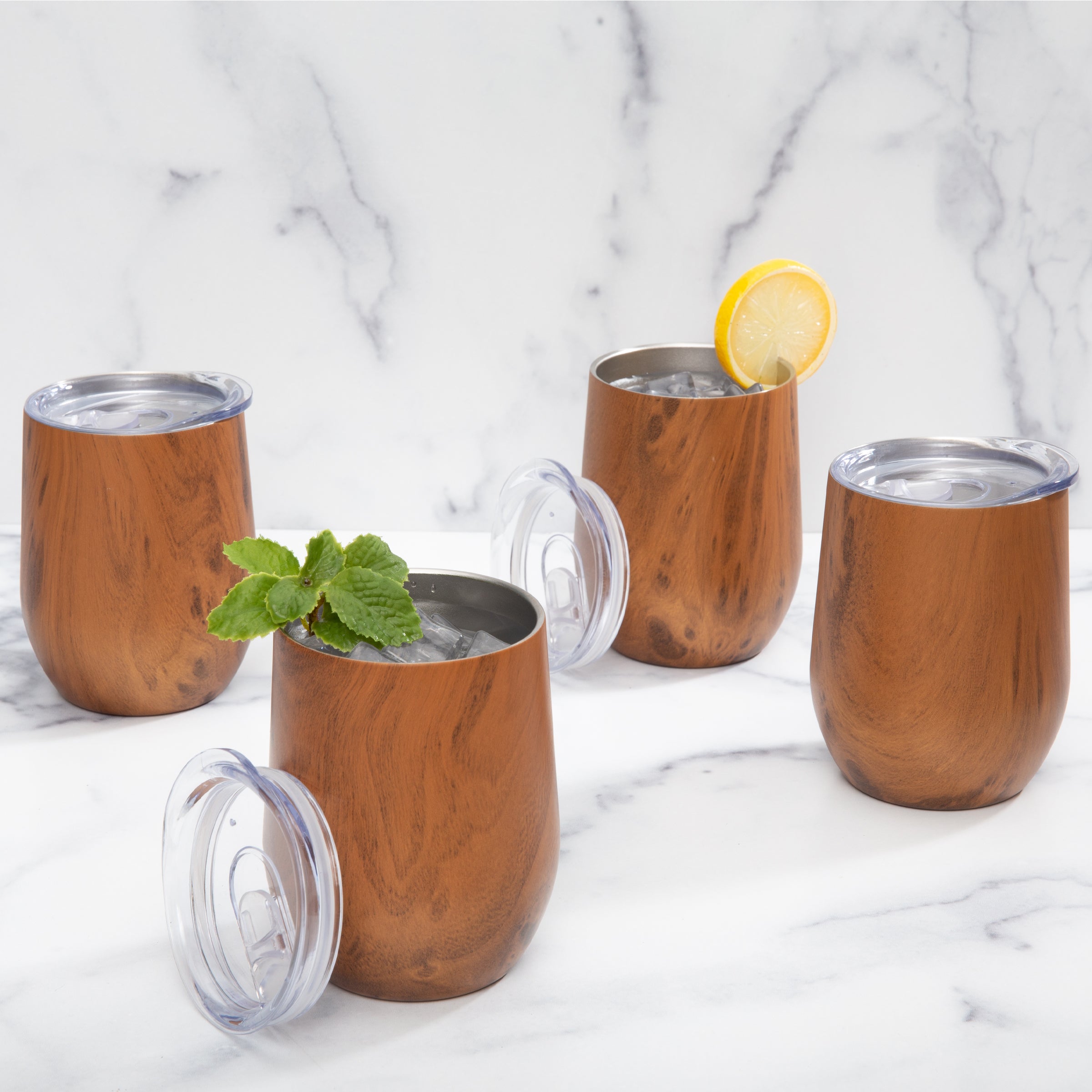 Insulated Woodgrain Wine Tumblers - Set Of 4