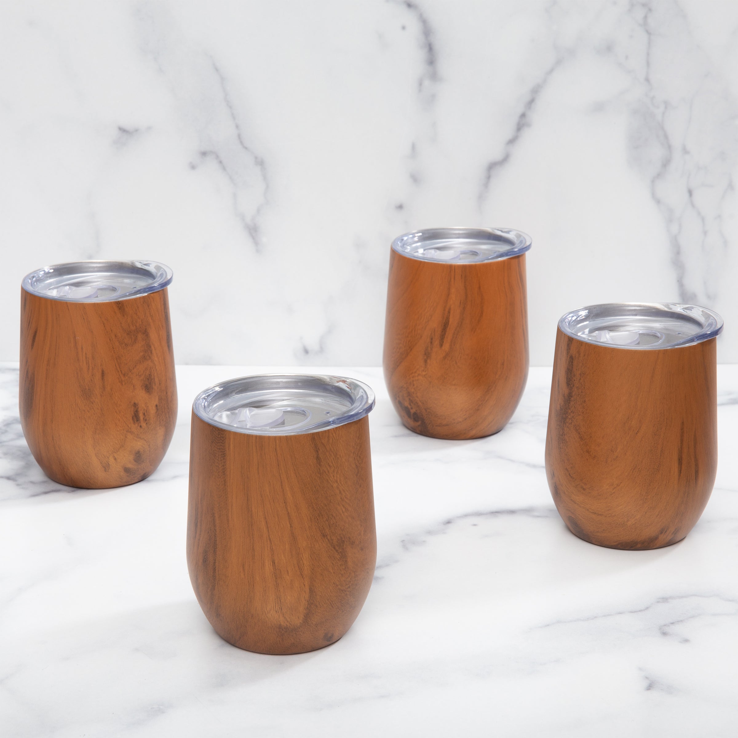 Insulated Woodgrain Wine Tumblers - Set Of 4