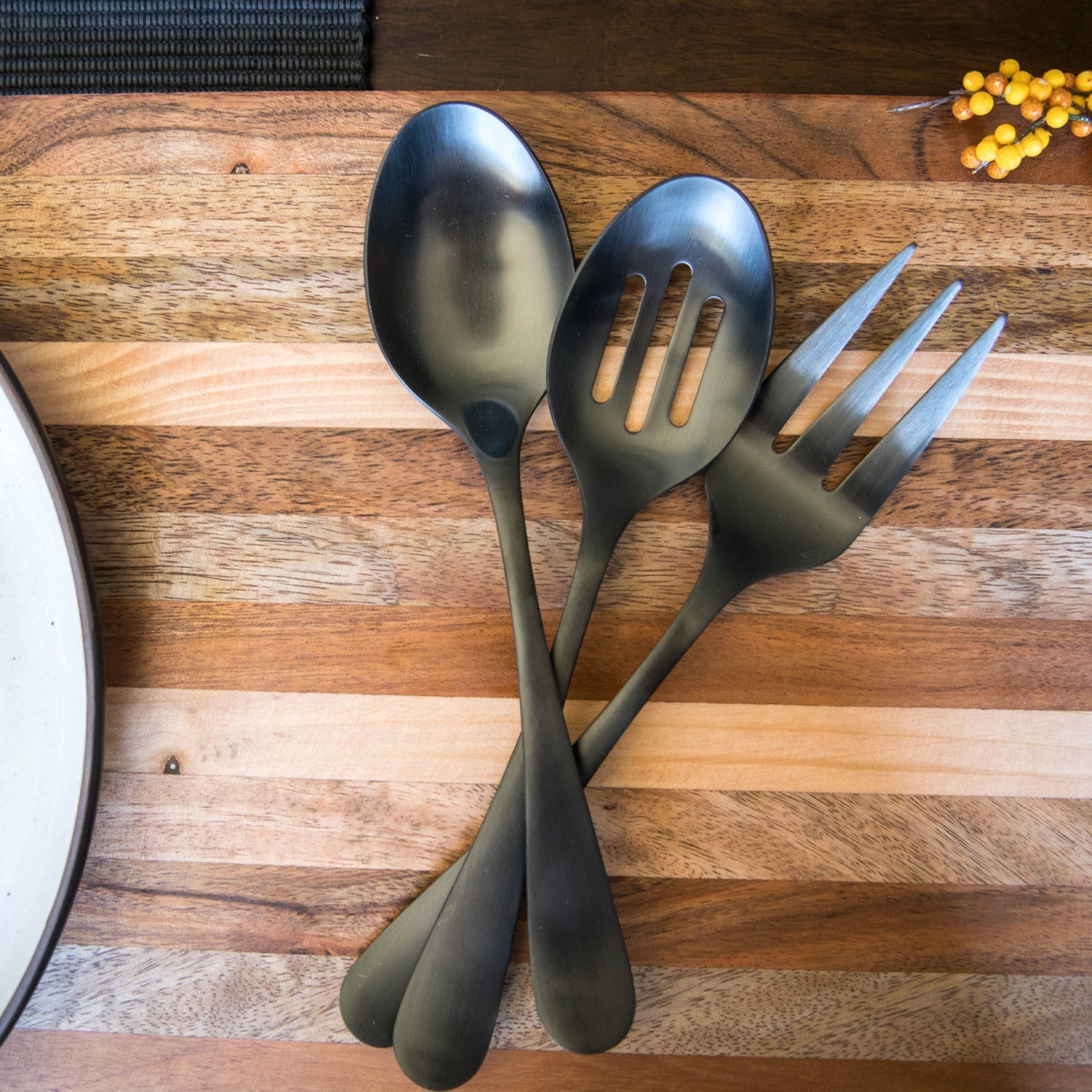 Rhiannon Black Satin 3 Piece Hostess Set
