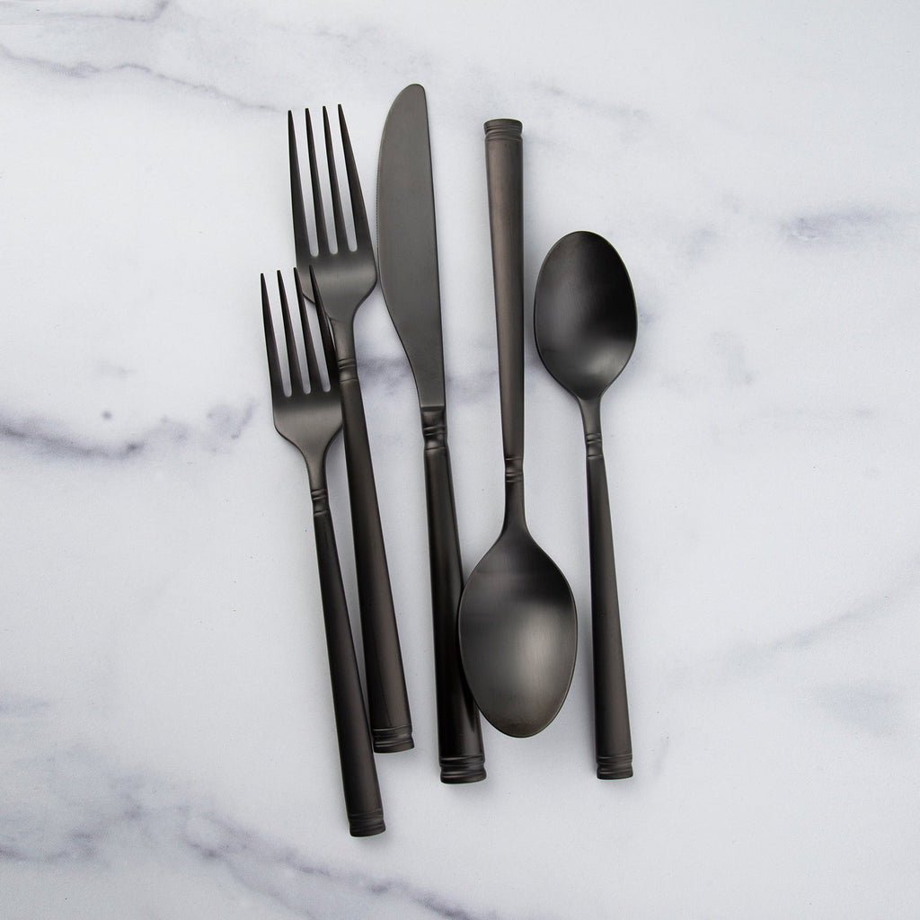 Emmy Black Satin 20 Piece Flatware Set